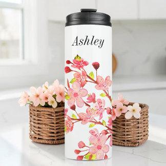 Rosa weiße florale Kirschblüte Thermosbecher