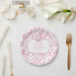 Rosa Weiße Florale Rosen Chinoiserie Braut Dusche Pappteller