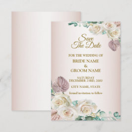 Rosa Weiße Florale Wasserfarbe Grün Hochzeit Save The Date