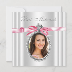 Rosa weiße Foto Bat Mitzwa Einladung