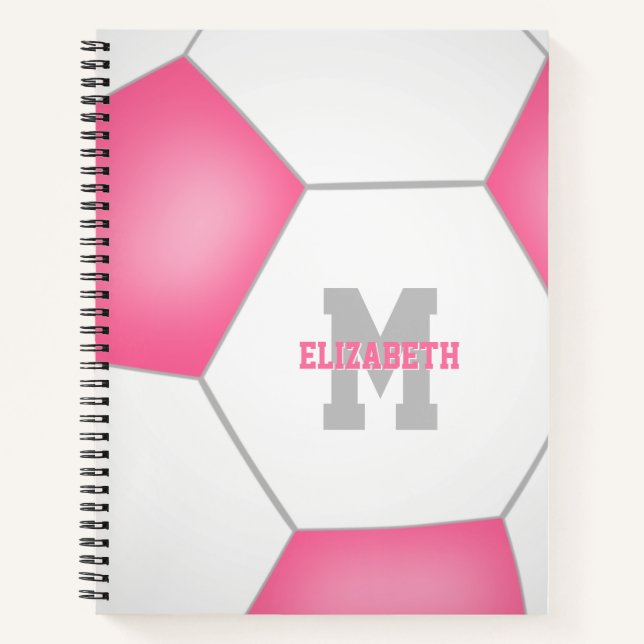rosa weiße Fußball mit Monogramm Notizbuch (Vorderseite)