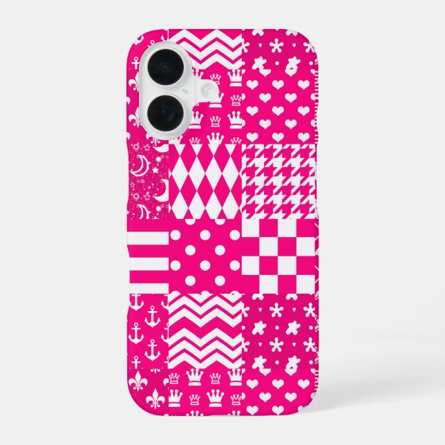 Rosa Weiße Gemischte Muster Patchwork-Design  iPhone 16 Hülle (Rückseite)