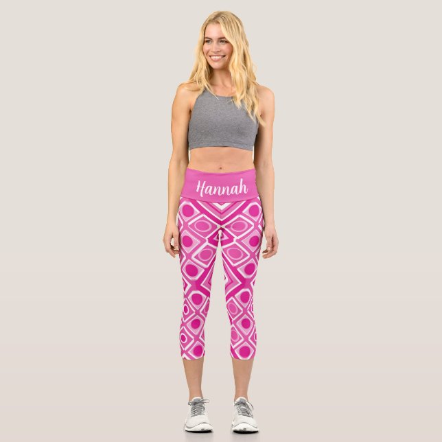 Rosa Weiße Geometrie Hochwaisted Capris (Vorderseite)