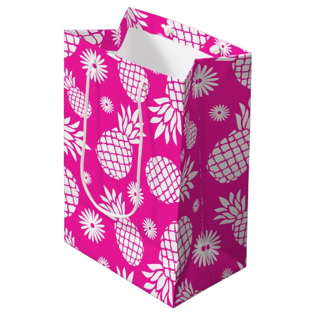 Rosa weiße Geschenktasche der Ananas und des Mittlere Geschenktüte (Vorderseite Schrägansicht)