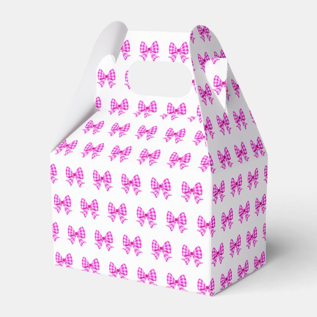 Rosa-weiße Gingham-Bogen Geschenkschachtel (Vorderseite)