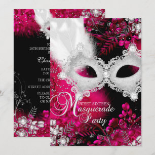 Rosa & Weiße Glitzer-Maske Masquerade Sweet 16 Einladung