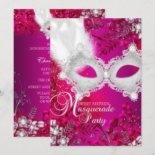 Rosa & Weiße Glitzer-Maske Masquerade Sweet 16 Einladung