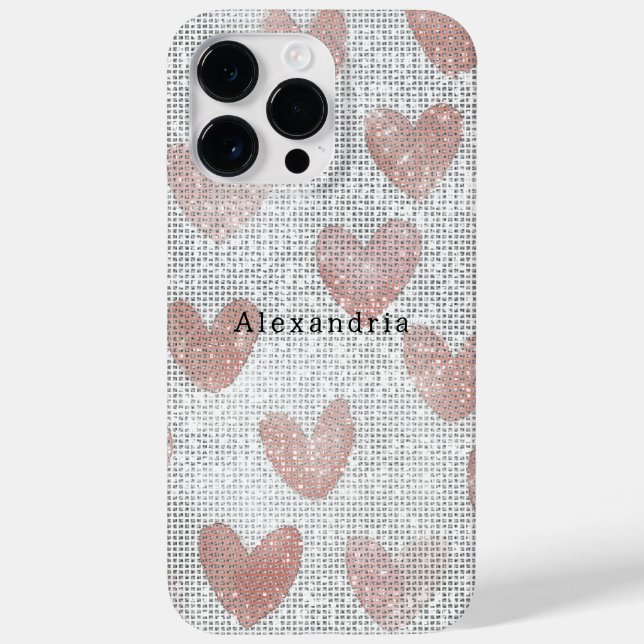 Rosa weiße Glitzerherzen Case-Mate iPhone Hülle (Rückseite)