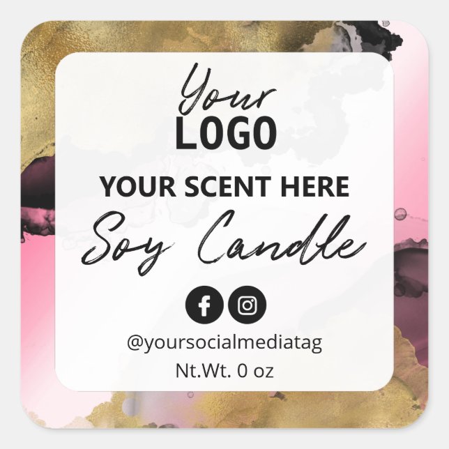 Rosa weiße goldfarbene Sojenkornsteine Quadratischer Aufkleber (Vorderseite)