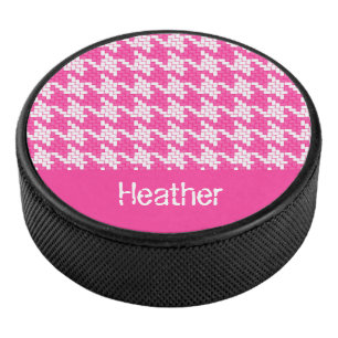 Rosa-weiße Hahnentrittmuster-Muster Eishockey Puck