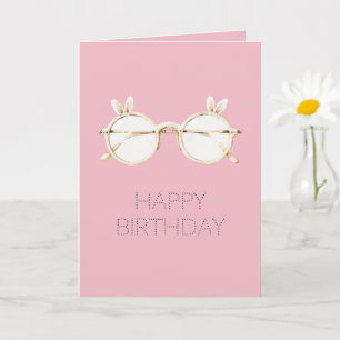 Rosa weiße Hasenohren Brille Lächeln Geburtstag Karte