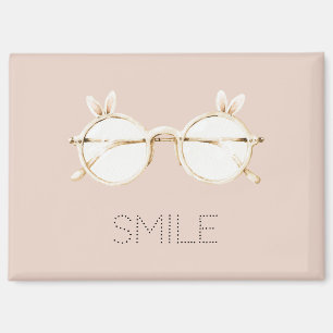 Rosa weiße Hasenohren Brille Lächeln Magnet