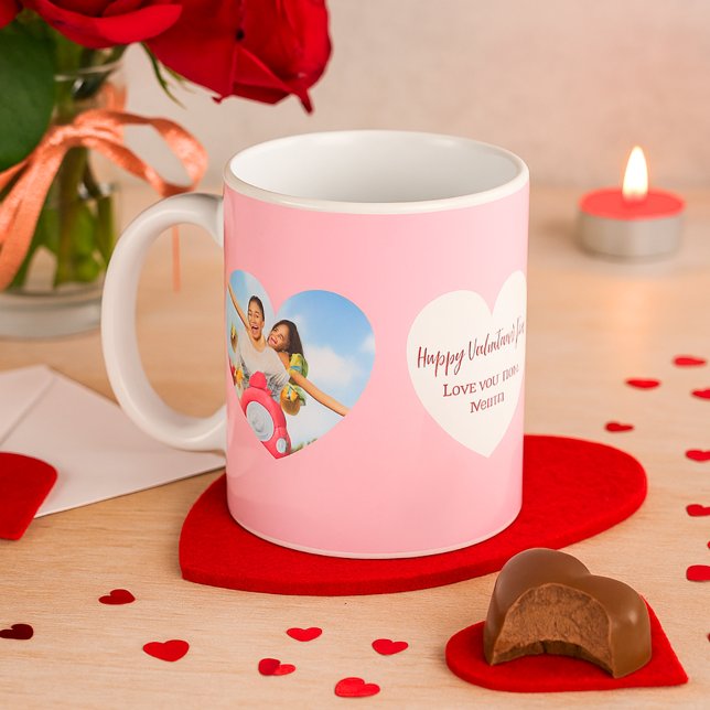 Rosa, weiße Herzen Foto Valentinstag Kaffeetasse (Von Creator hochgeladen)