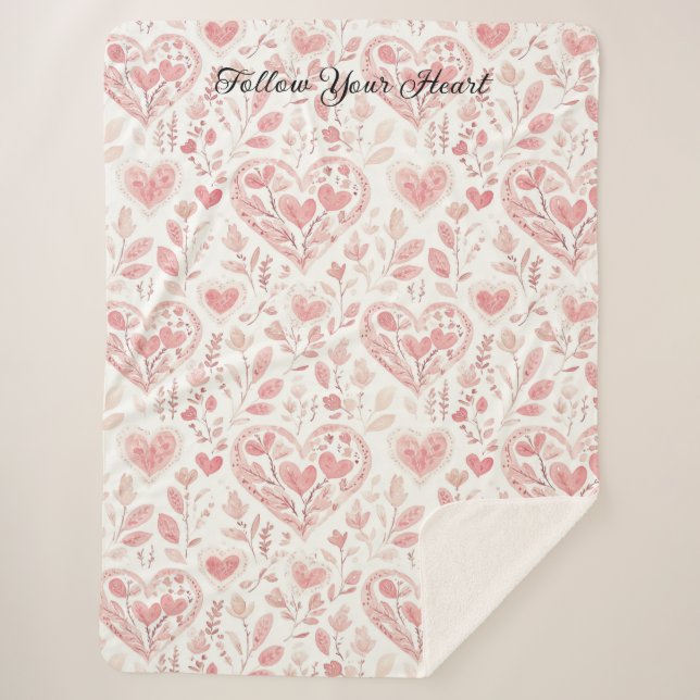 Rosa Weiße Herzen Sherpadecke (Vorderseite)