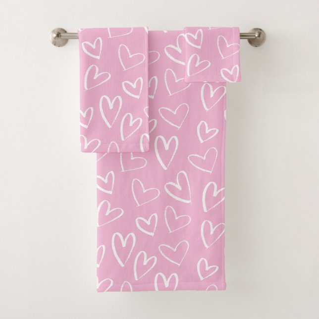 Rosa-weiße Herzmuster des Babys Badhandtuch Set (Insitu)