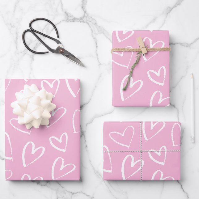 Rosa-weiße Herzmuster des Babys Geschenkpapier Set (Vorderseite)