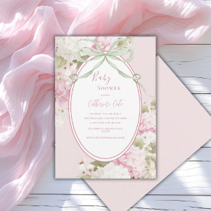 Rosa Weiße Hortensien Sagegrün Baby Shower Einladung