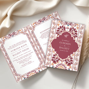 Rosa Weiße Ikat All in One Sikh-Hochzeit Einladung