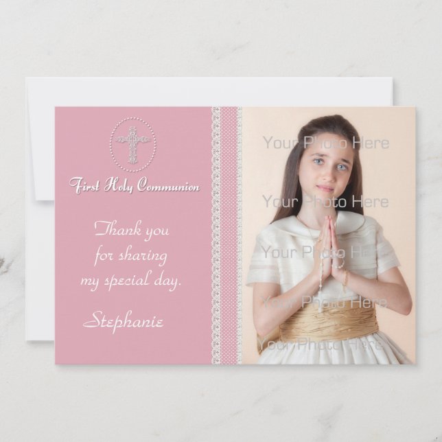 Rosa weiße Kreuzung Religiöse Fotokarte Dankeskarte (Vorderseite)