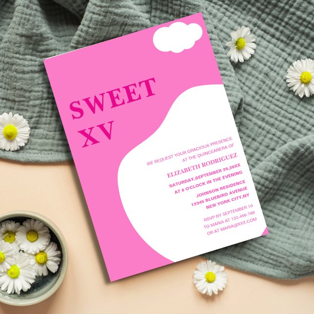 rosa-weiße, lebendige, farbenfrohe, einzigartige Q Einladung (Von Creator hochgeladen)