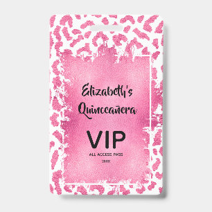 Rosa weiße Leopard Quinceañera Einladung VIP Pass Ausweis