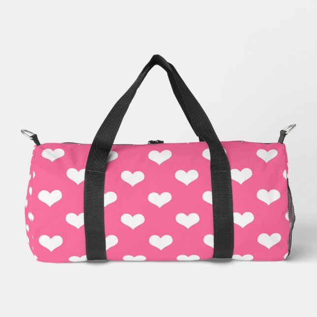 Rosa Weiße Liebe Herzdesign Duffle Bag (Vorderseite)