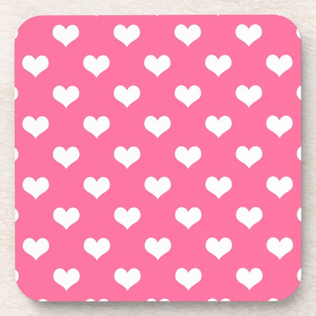 Rosa Weiße Liebe Herzdesign Getränkeuntersetzer (Vorderseite)