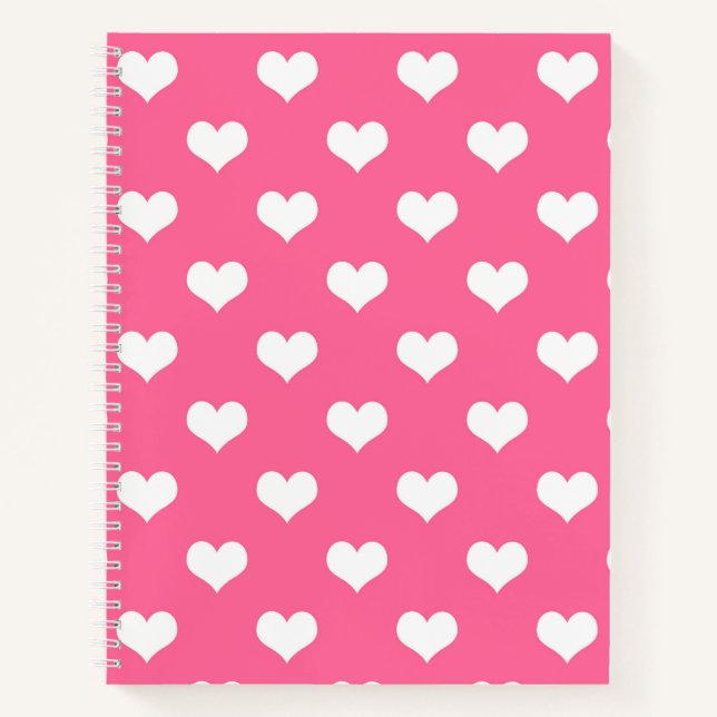 Rosa Weiße Liebe Herzdesign Notizbuch (Vorderseite)