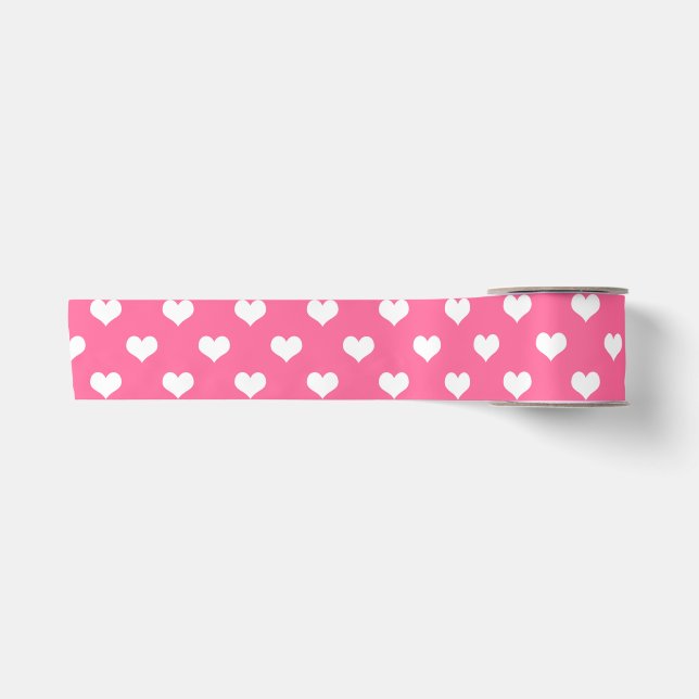 Rosa Weiße Liebe Herzdesign Satinband (Vorderseite)
