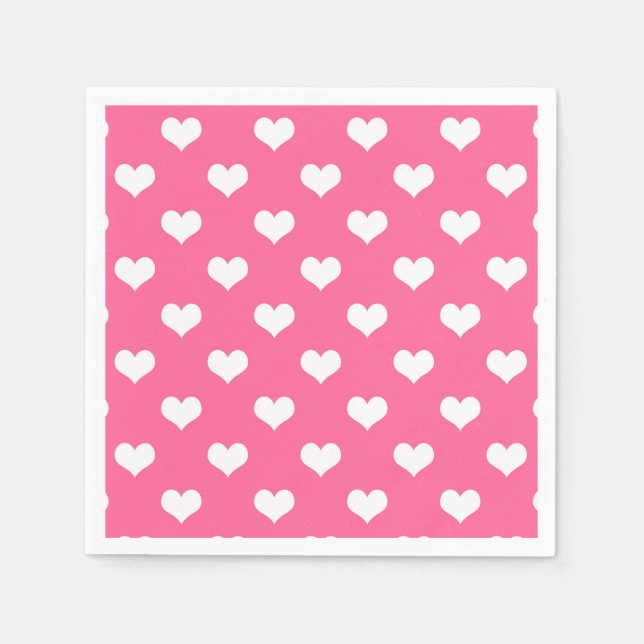 Rosa Weiße Liebe Herzdesign Serviette (Vorderseite)