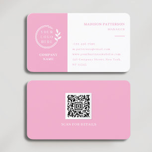 Rosa weiße Logos QR-Code Minimalistisch Visitenkarte