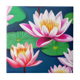 Rosa Weiße Lotus-Seerosen-Blumen und grüne Blätter Fliese