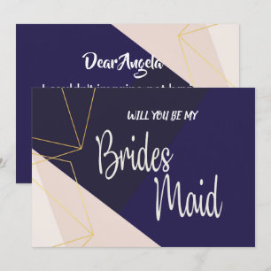 Rosa weiße Marineblau & goldene geometrische Bride Einladung