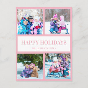 Rosa weiße Mehrfach-Foto-Weihnachts-Grußkarte Postkarte