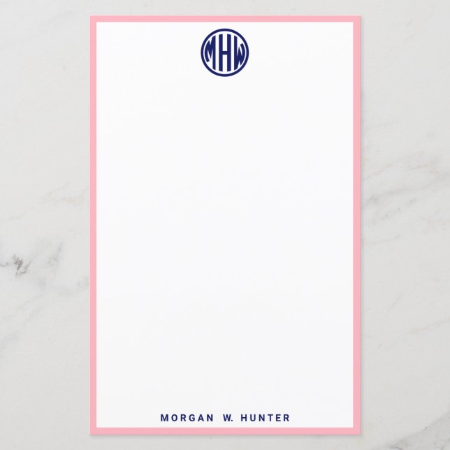 Rosa Weiße Navy Kreis Monogramm Schrift DIY BG (Vorderseite)