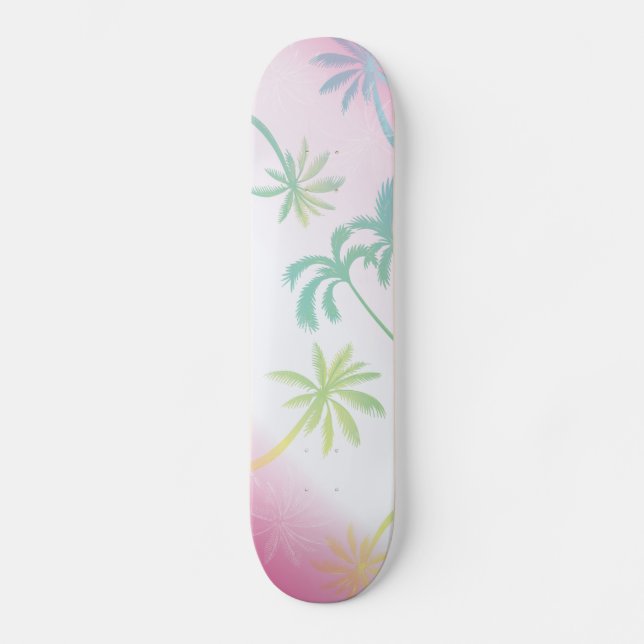 Rosa, weiße Oppelpalmen, tropischer Skateboard (Vorderseite)