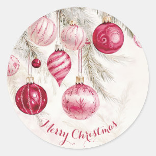 Rosa weiße Ornamente Vintage-Weihnachten Runder Aufkleber