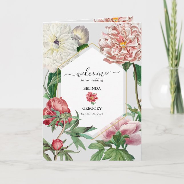 Rosa, weiße Peonies, Hochzeitsorden Programm (Vorderseite)