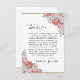 Rosa-weiße Peony-Hochzeit Dankeskarte