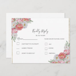 Rosa-weiße Peony-Hochzeit RSVP Karte
