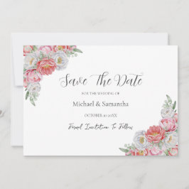 Rosa-weiße Peony-Hochzeit Save The Date