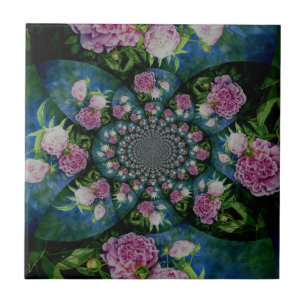 Rosa, weiße Perle, Blumenmandala Fliese