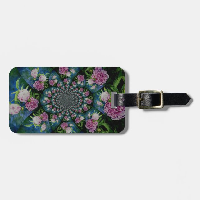 Rosa, weiße Perle, Blumenmandala Gepäckanhänger (Vorderseite horizontal)
