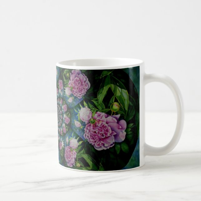 Rosa, weiße Perle, Blumenmandala Kaffeetasse (Rechts)