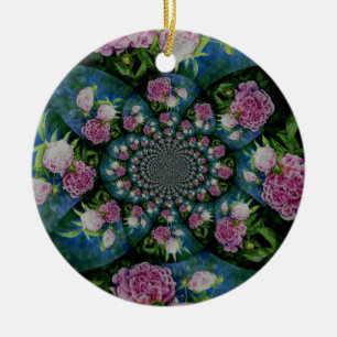 Rosa, weiße Perle, Blumenmandala Keramikornament