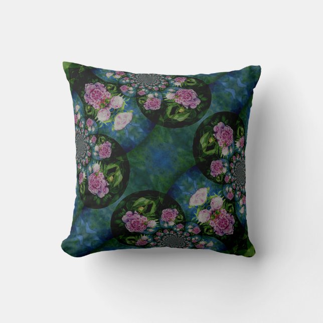 Rosa, weiße Perle, Blumenmandala Kissen (Vorderseite)