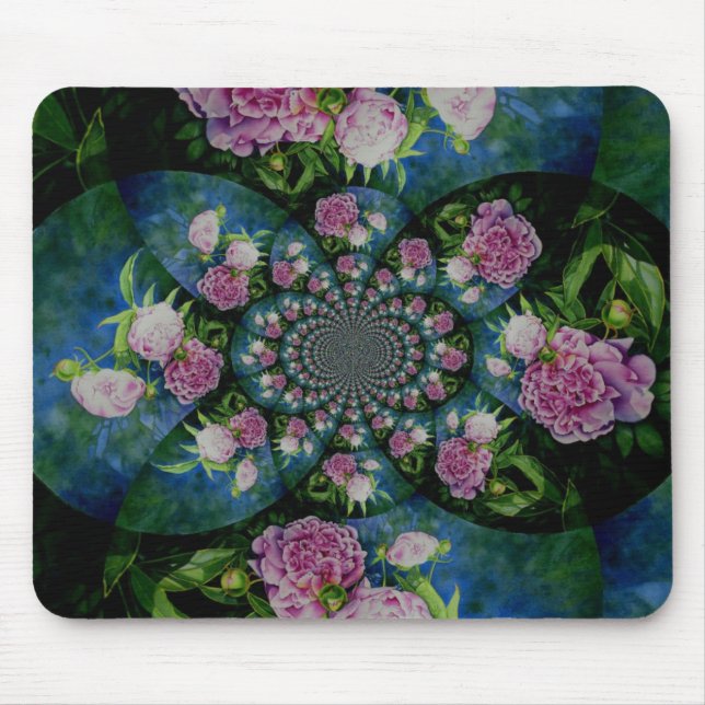 Rosa, weiße Perle, Blumenmandala Mousepad (Vorne)