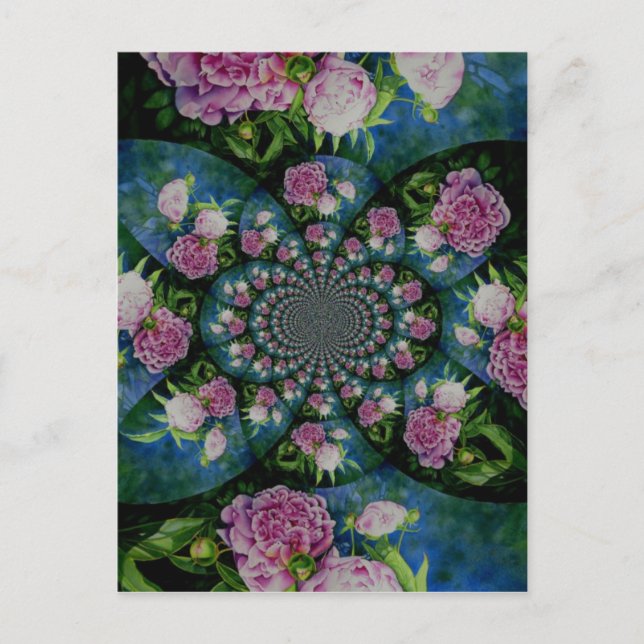 Rosa, weiße Perle, Blumenmandala Postkarte (Vorderseite)