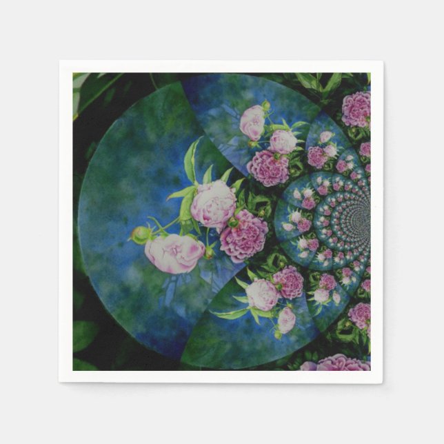Rosa, weiße Perle, Blumenmandala Serviette (Vorderseite)