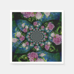 Rosa, weiße Perle, Blumenmandala Serviette